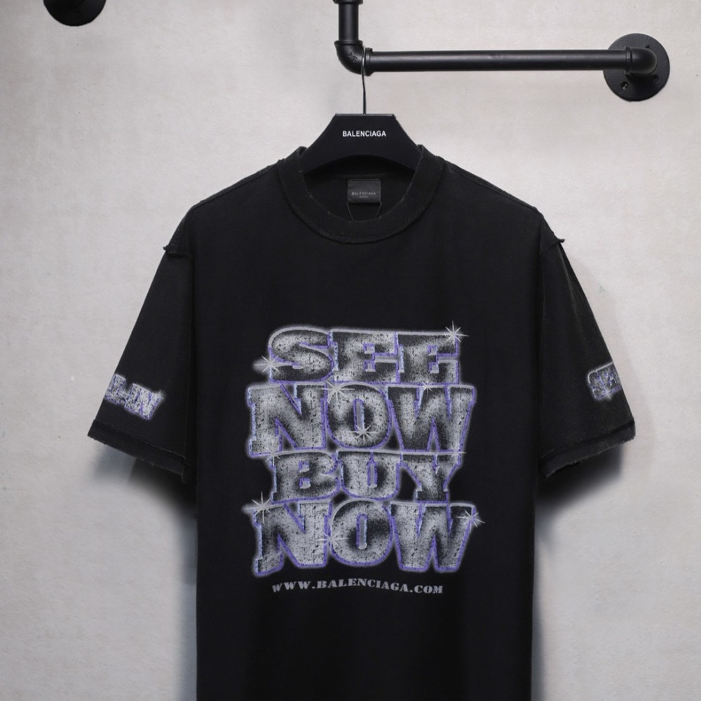 Balenciaga vintage distressed diamond letter print reverse short sleeve T-shirt